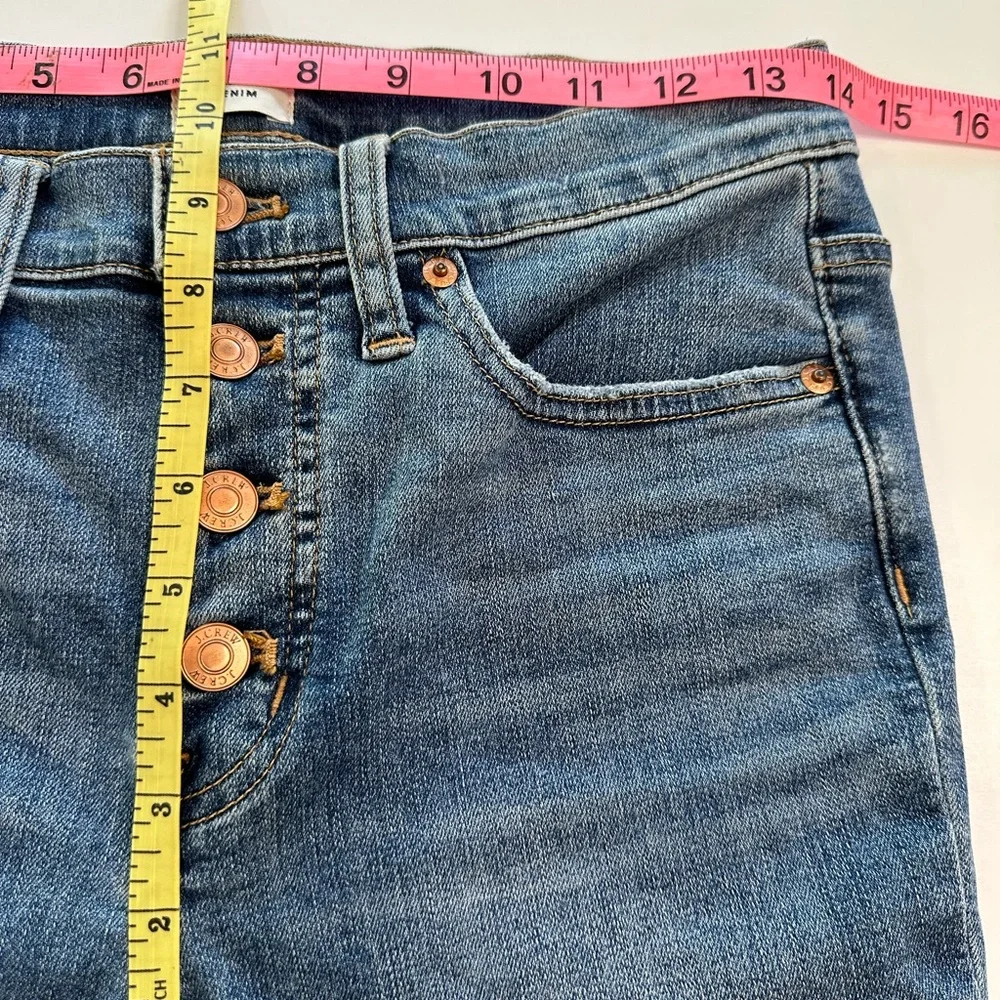 J. Crew Jeans 9” Toothpick Button Fly Raw Hem Medium Blue Denim Women’s Size 28